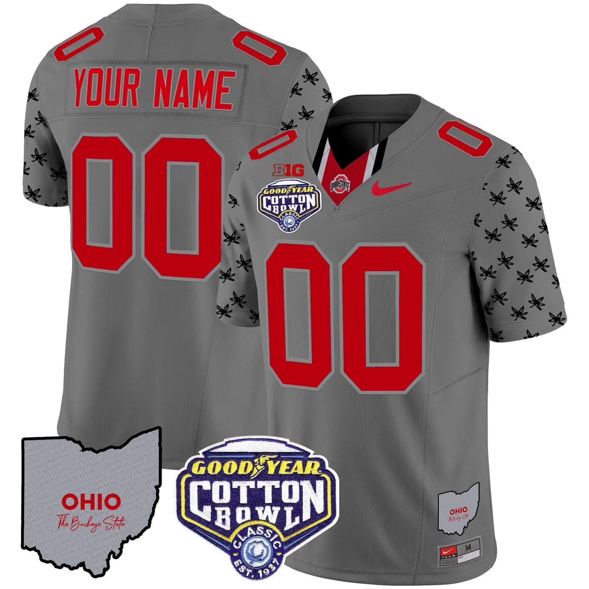 Personalized OSB Cotton Bowl Patch Vapor Limited Custom Jersey - Gray Stitched
