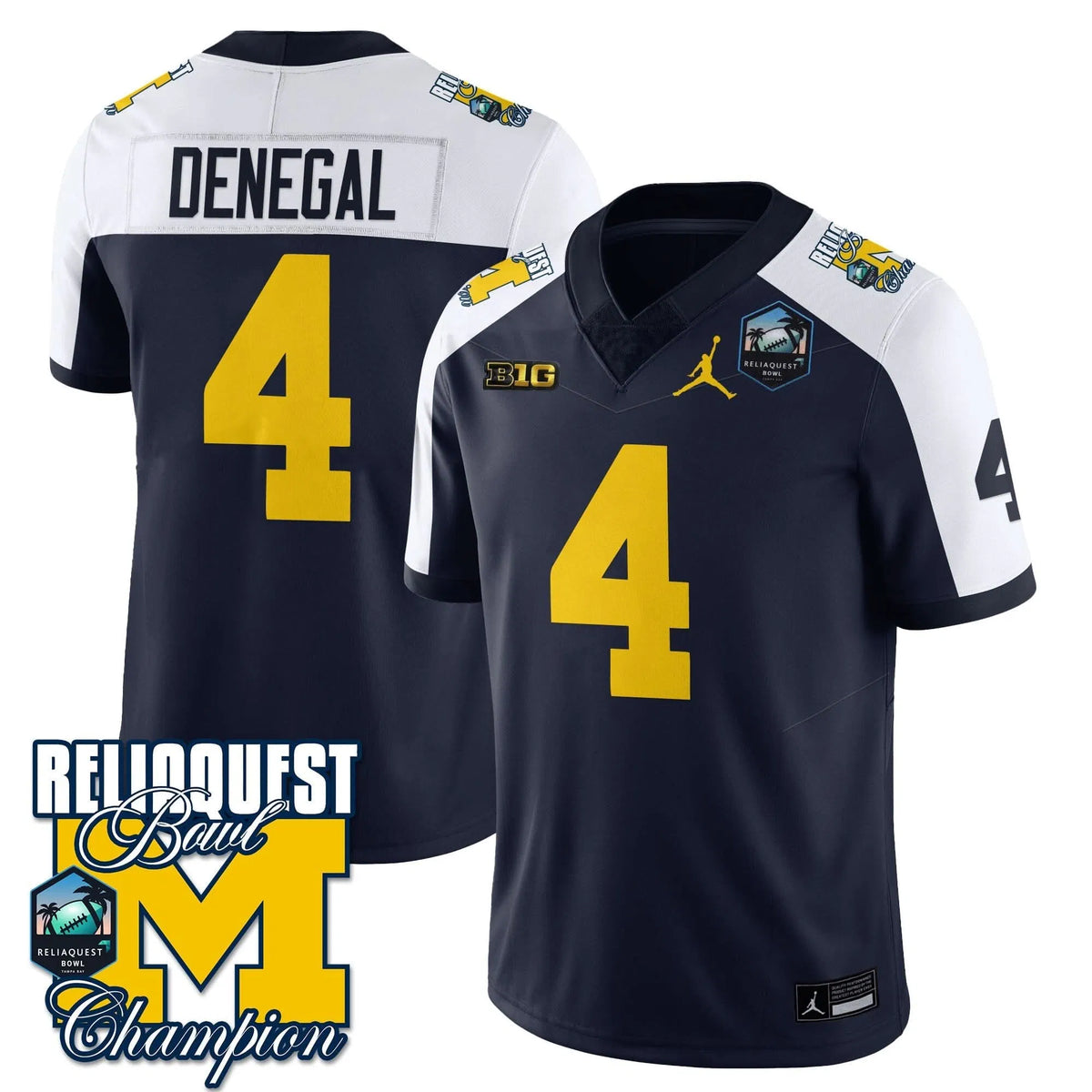 Personalized MW 2026 ReliaQuest Bowl Champions Jersey - Jayden Denegal - 4 / Navy Alternate Stitched