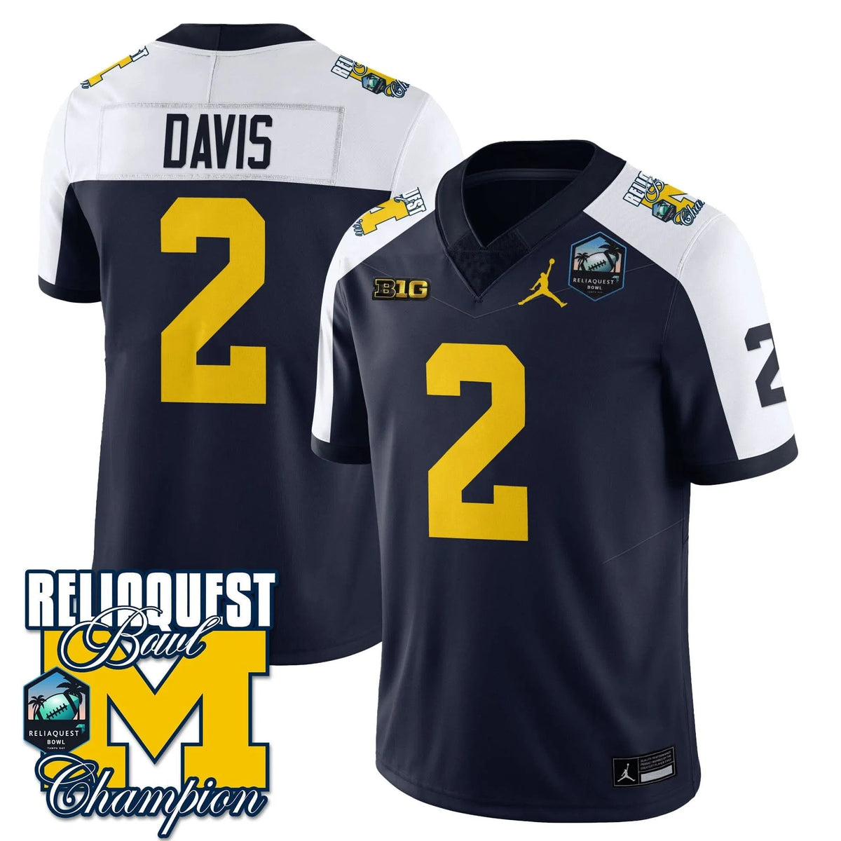 Personalized MW 2026 ReliaQuest Bowl Champions Jersey - Jadyn Davis - 2 / Navy Alternate Stitched
