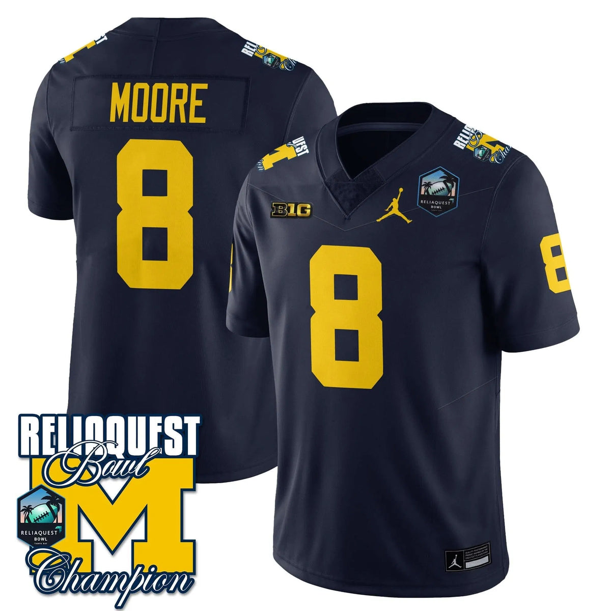Personalized MW 2026 ReliaQuest Bowl Champions Jersey - Derrick Moore - 8 / Navy Stitched