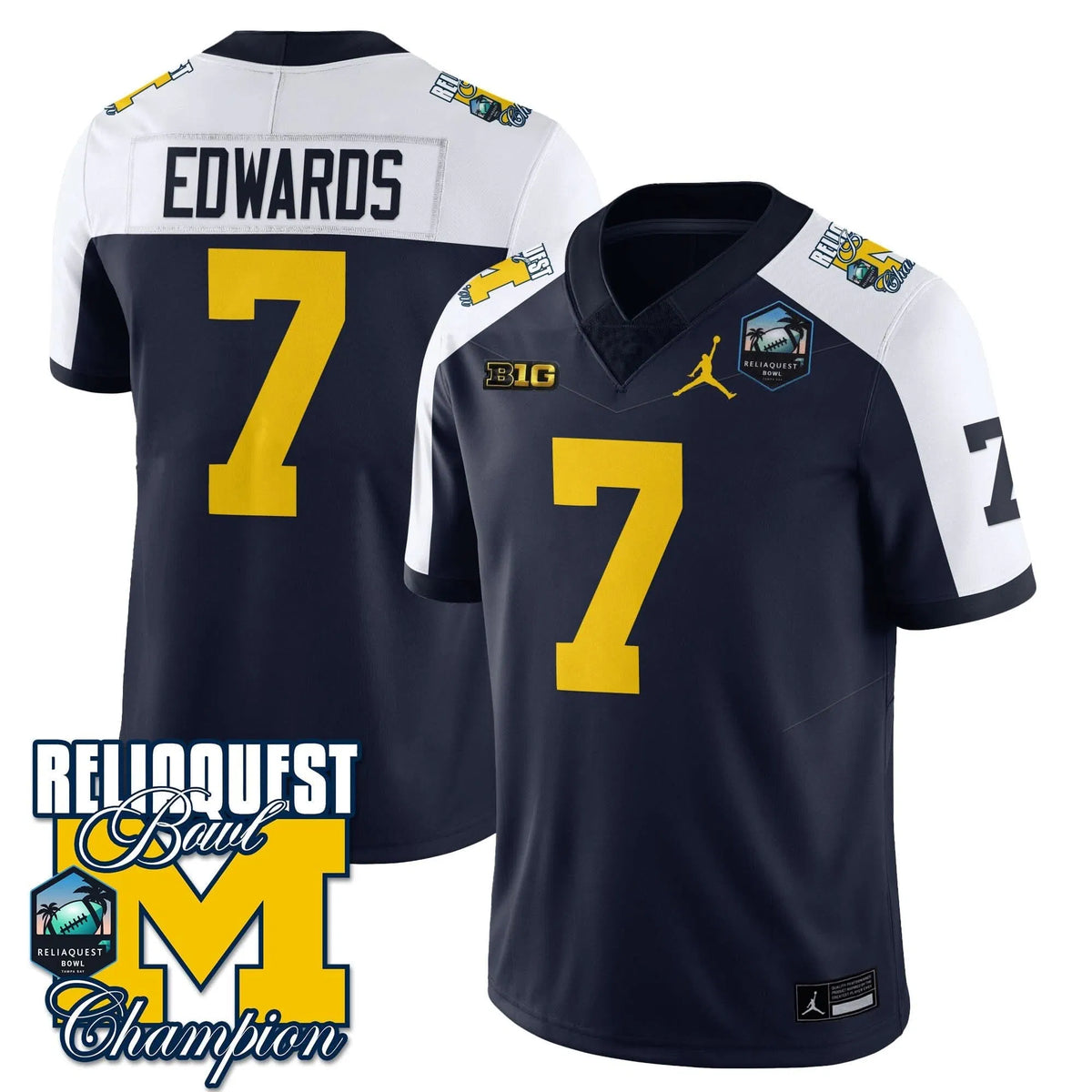 Personalized MW 2026 ReliaQuest Bowl Champions Jersey - Donovan Edwards - 7 / Navy Alternate Stitched