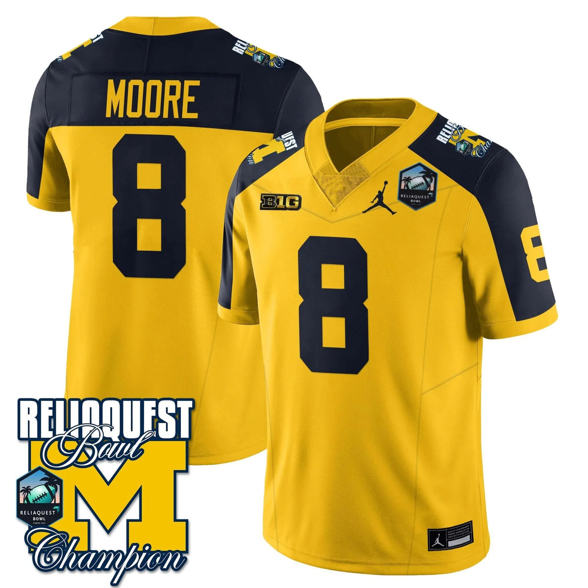 Personalized MW 2026 ReliaQuest Bowl Champions Jersey - Derrick Moore - 8 / Maize Alternate Stitched