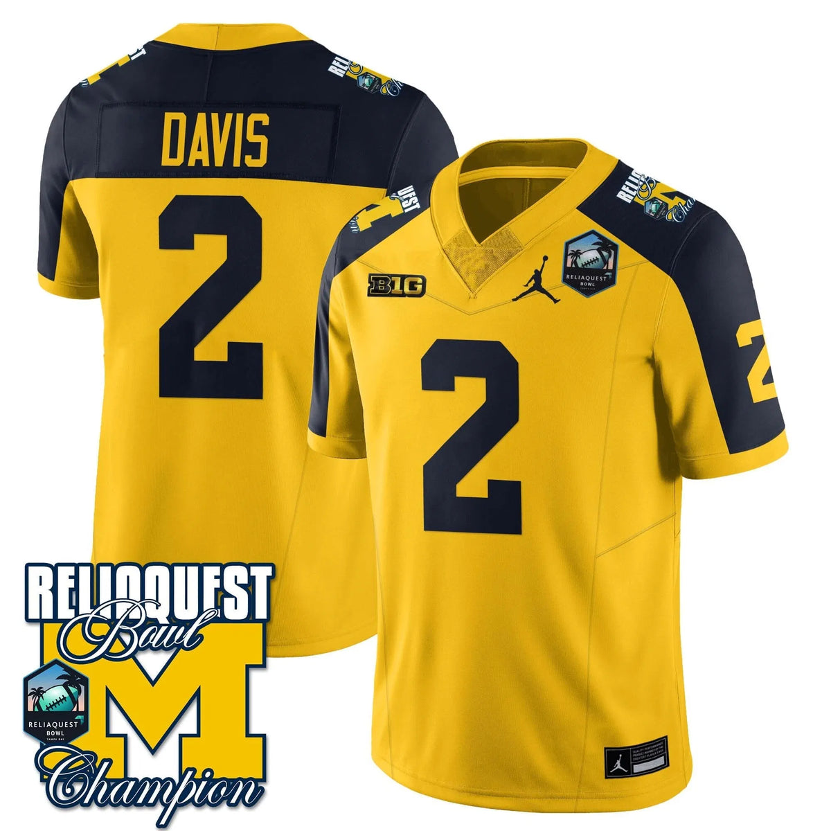 Personalized MW 2026 ReliaQuest Bowl Champions Jersey - Jadyn Davis - 2 / Maize Alternate Stitched