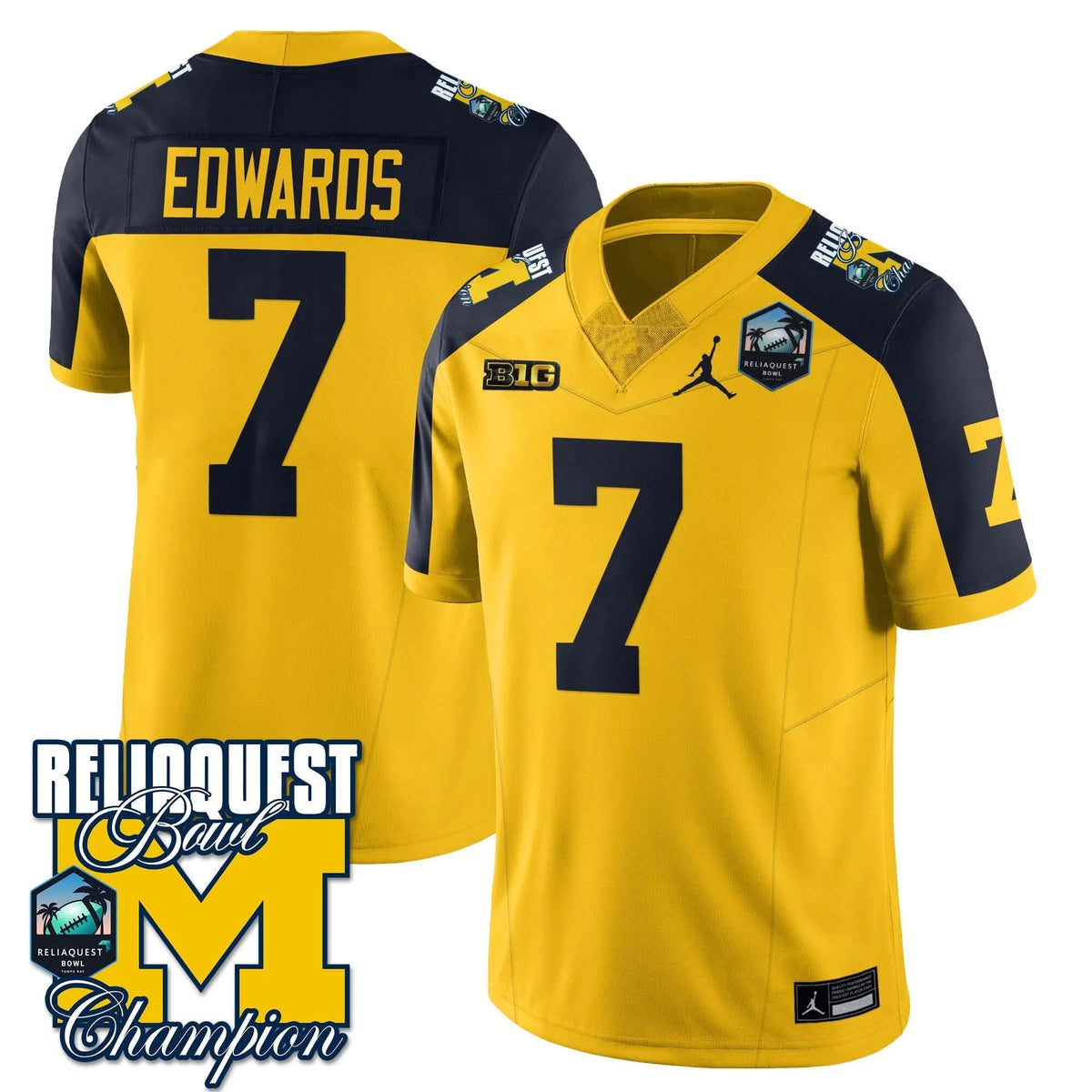 Personalized MW 2026 ReliaQuest Bowl Champions Jersey - Donovan Edwards - 7 / Maize Alternate Stitched
