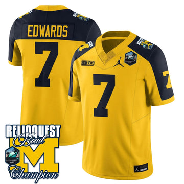 Personalized MW 2026 ReliaQuest Bowl Champions Jersey - Donovan Edwards - 7 / Maize Alternate Stitched