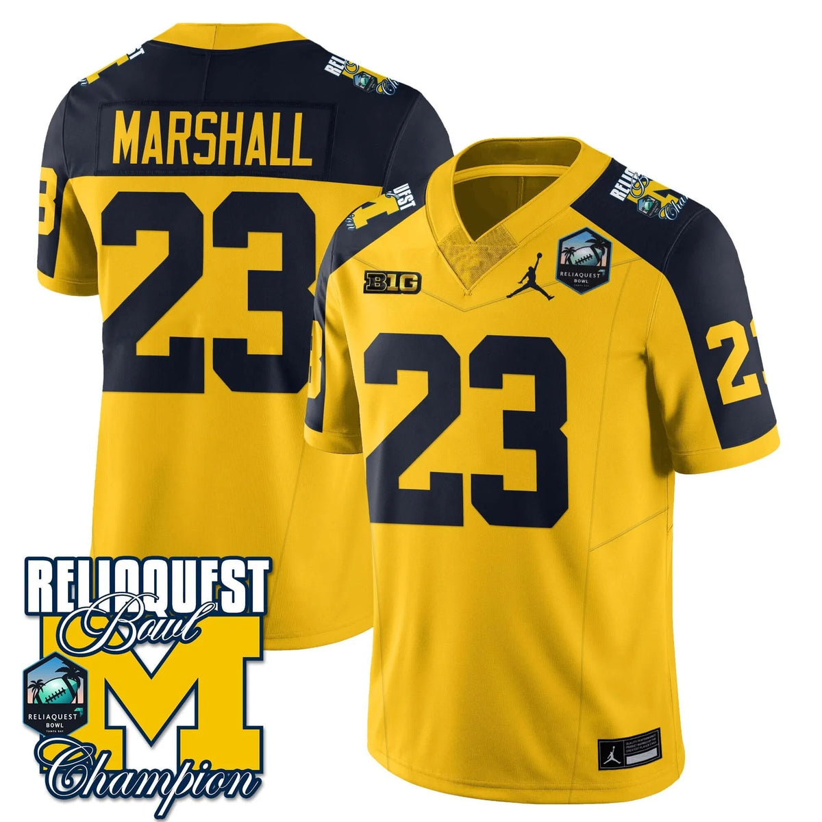 Personalized MW 2026 ReliaQuest Bowl Champions Jersey - Jordan Marshall - 23 / Maize Alternate Stitched