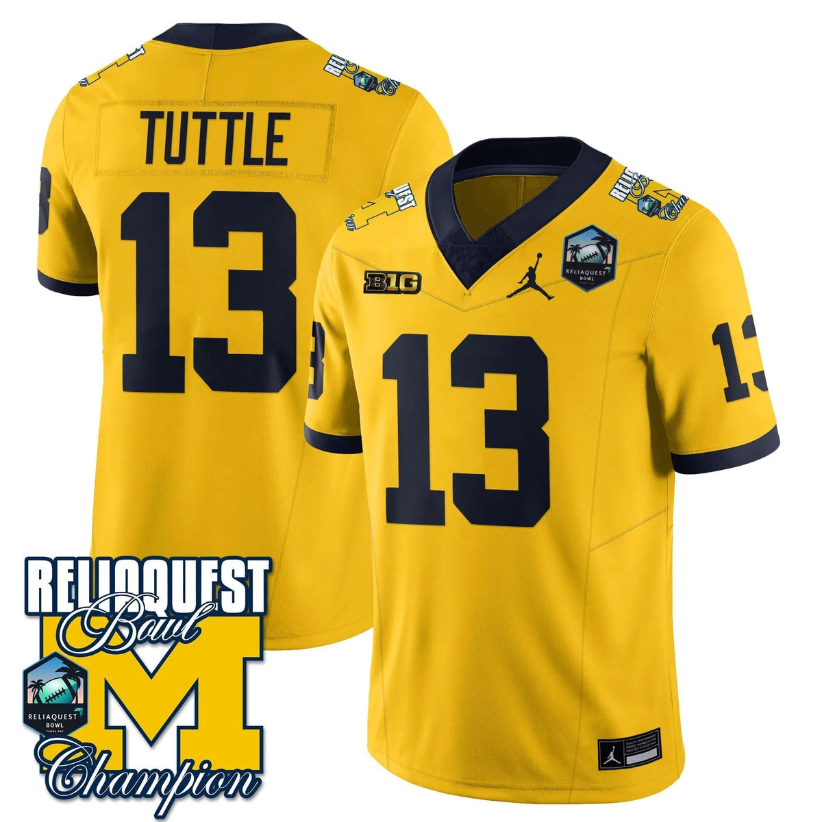 Personalized MW 2026 ReliaQuest Bowl Champions Jersey - Jack Tuttle - 13 / Maize Stitched