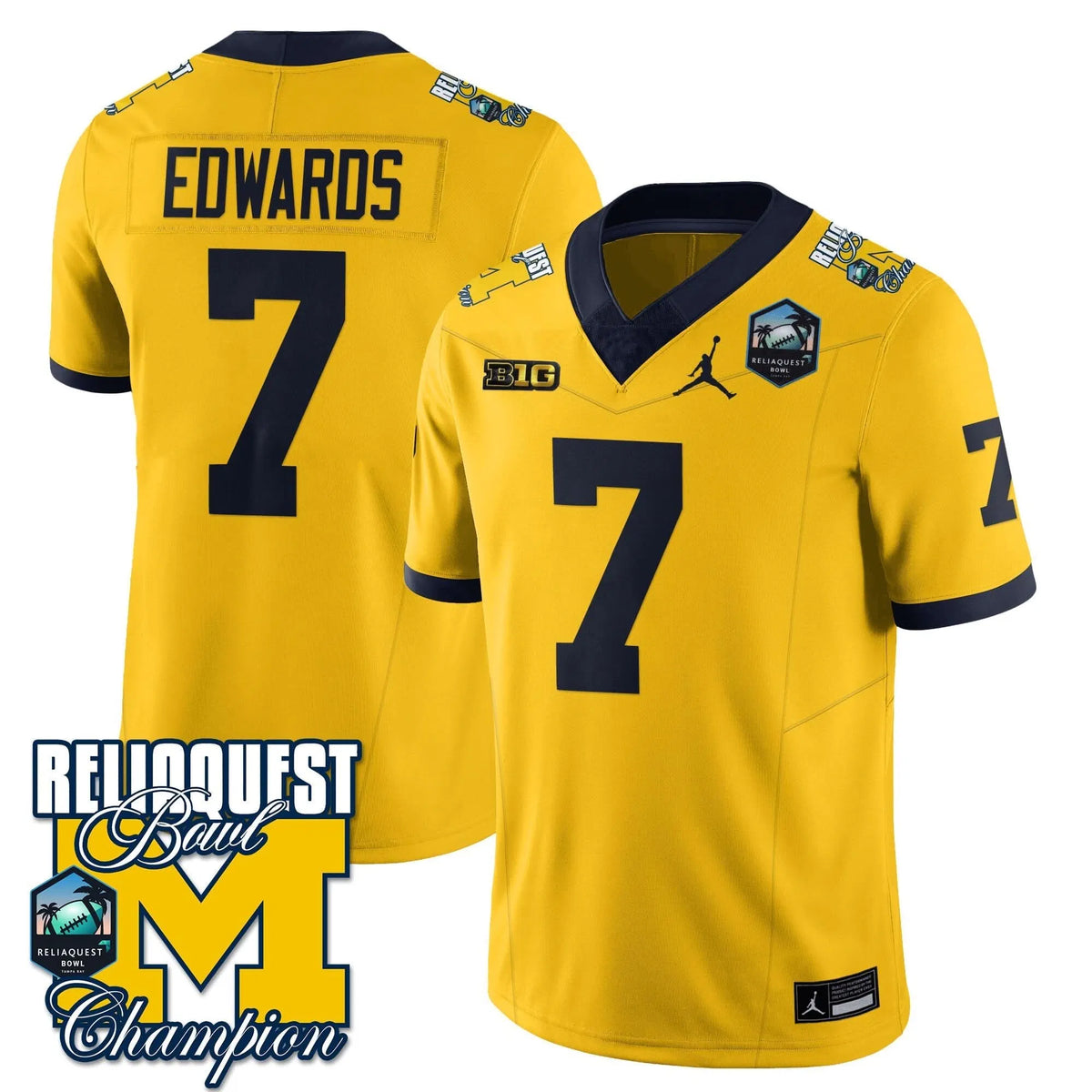 Personalized MW 2026 ReliaQuest Bowl Champions Jersey - Donovan Edwards - 7 / Maize Stitched