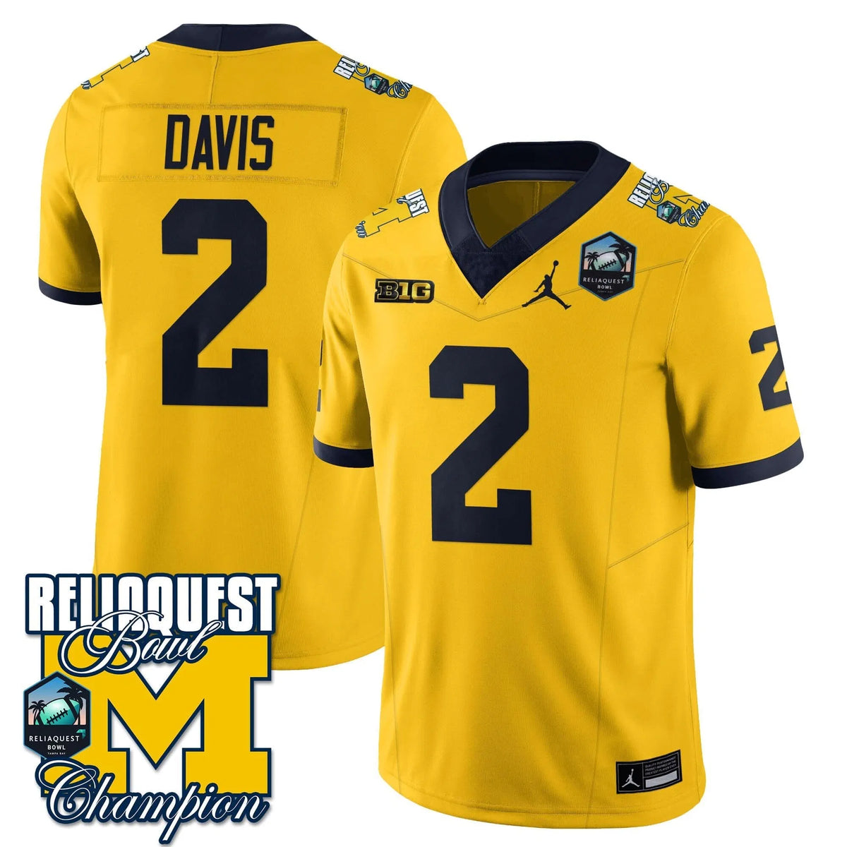 Personalized MW 2026 ReliaQuest Bowl Champions Jersey - Jadyn Davis - 2 / Maize Stitched