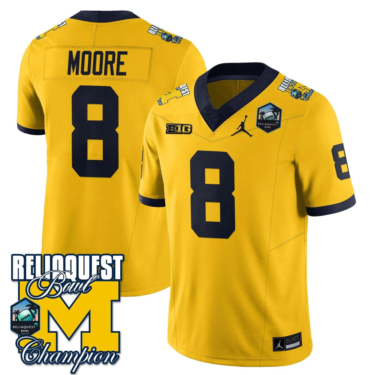 Personalized MW 2026 ReliaQuest Bowl Champions Jersey - Derrick Moore - 8 / Maize Stitched