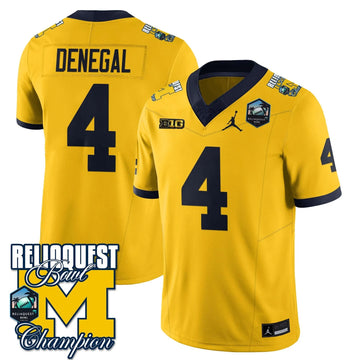 Personalized MW 2026 ReliaQuest Bowl Champions Jersey - Jayden Denegal - 4 / Maize Stitched