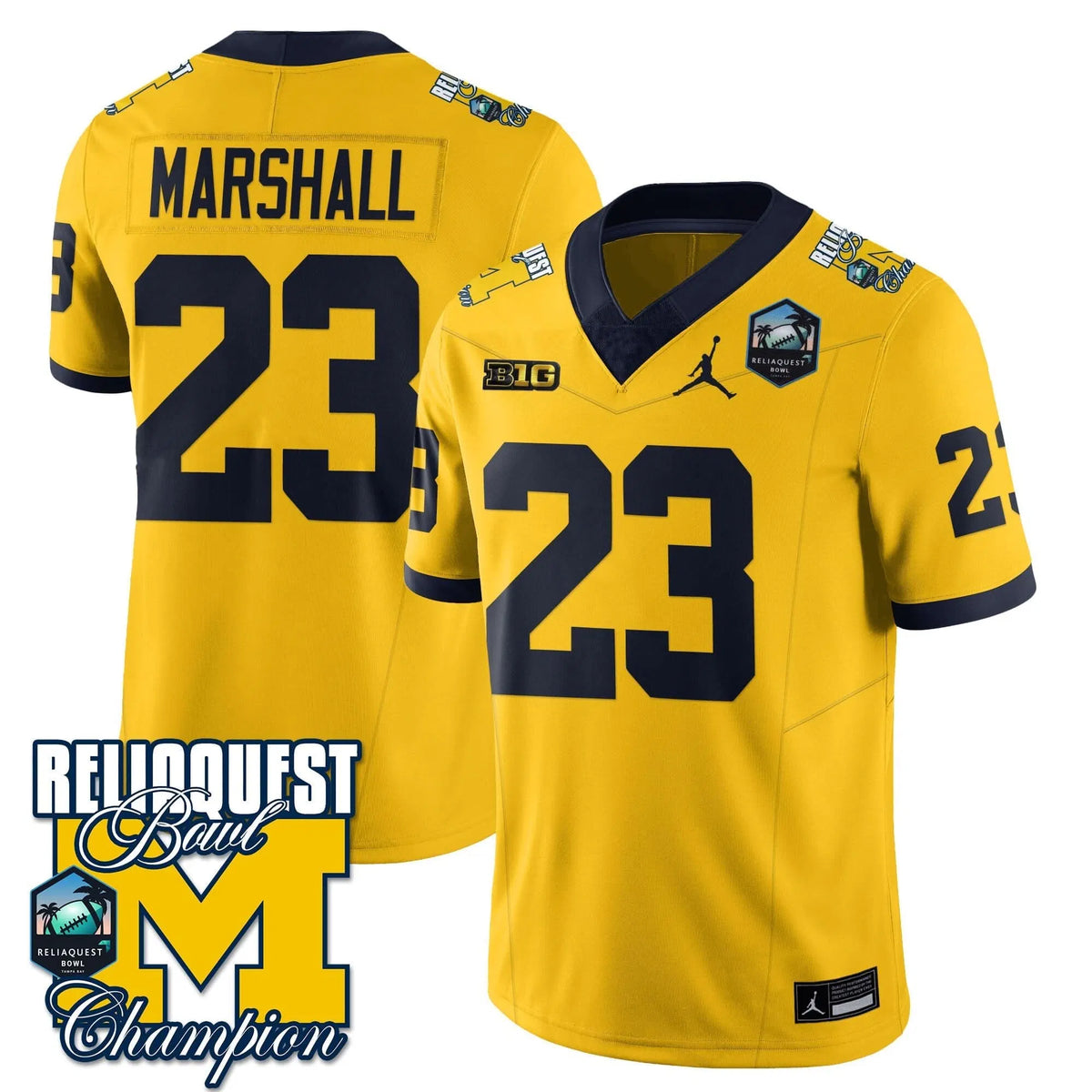 Personalized MW 2026 ReliaQuest Bowl Champions Jersey - Jordan Marshall - 23 / Maize Stitched