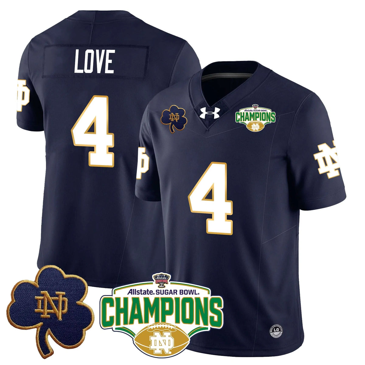 Personalized NDFI 2026 Sugar Bowl Champions Jersey - Navy / Jeremiyah Love - 4 Stitched