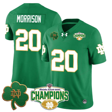 Personalized NDFI 2026 Sugar Bowl Champions Jersey - Green / Benjamin Morrison - 20 Stitched