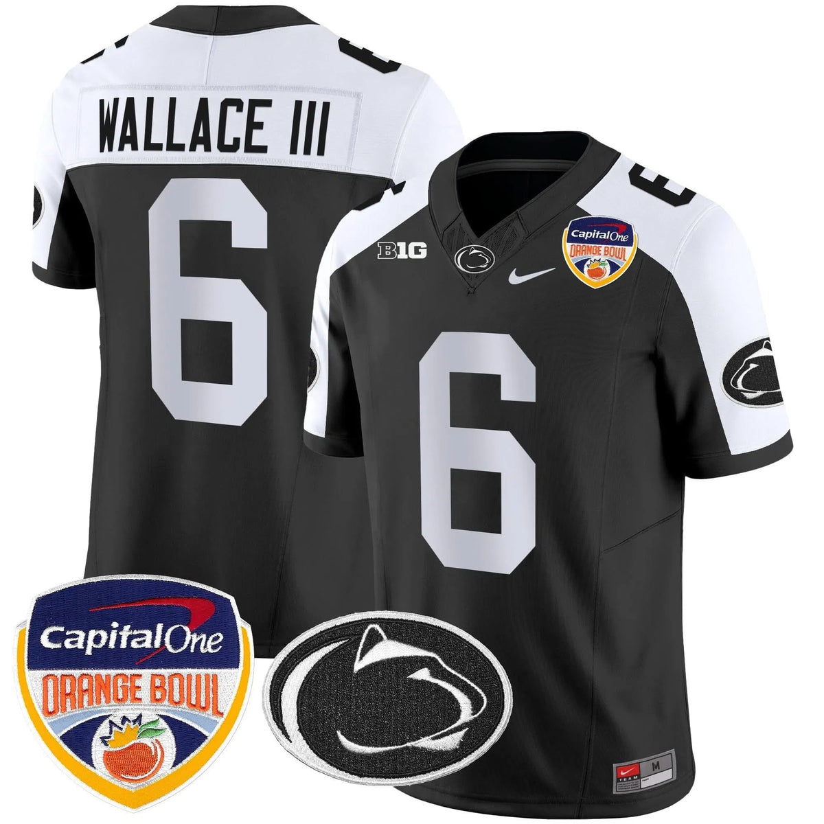 Personalized PSU Orange Bowl Patch Vapor Limited Jersey - Black Alternare / Harrison Wallace III Stitched