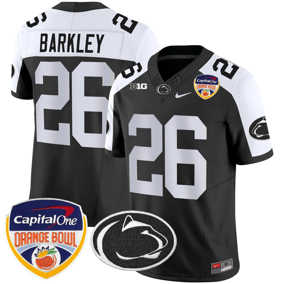 Personalized PSU Orange Bowl Patch Vapor Limited Jersey - Black Alternare / Saquon Barkley Stitched
