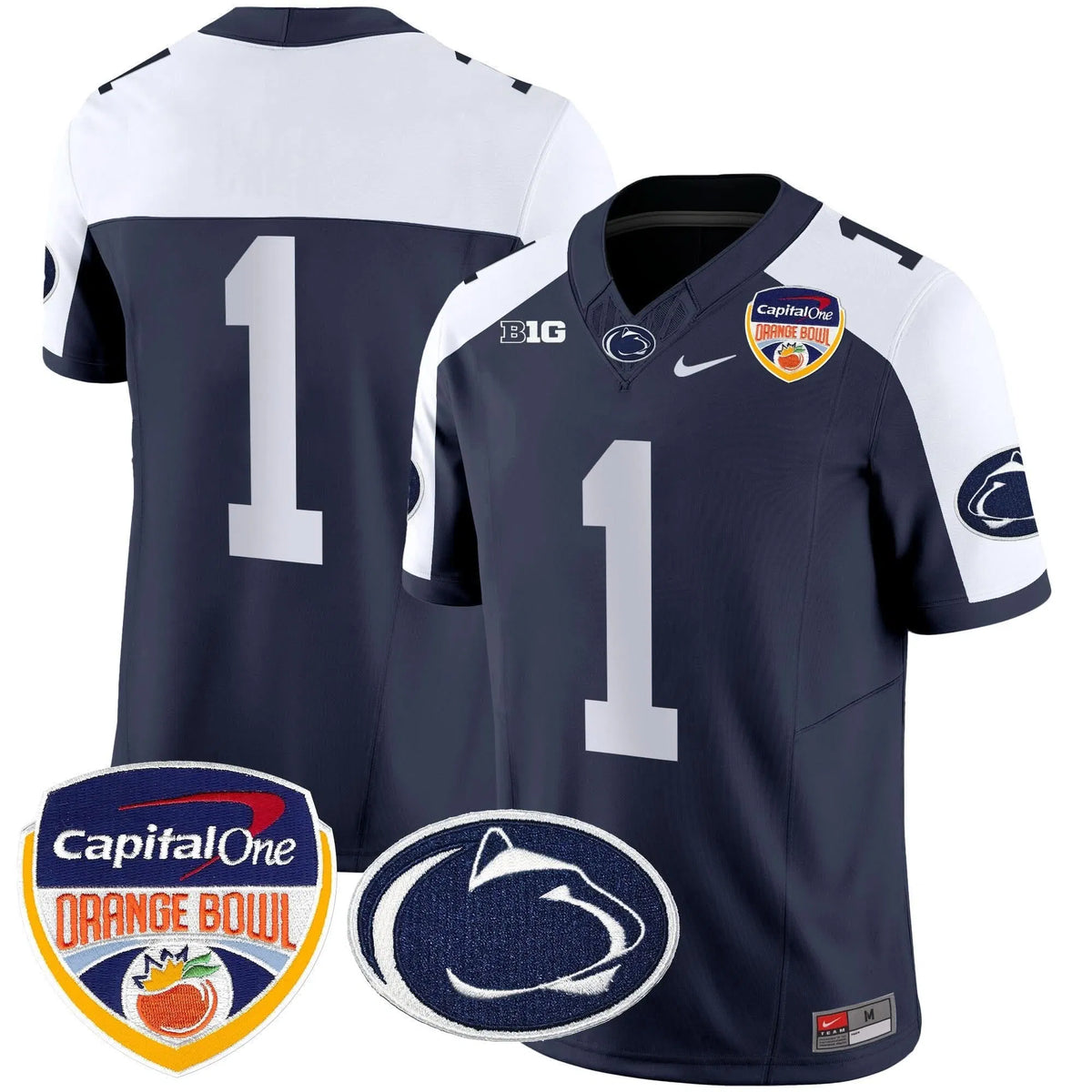Personalized PSU Orange Bowl Patch Vapor Limited Jersey - Navy Alternate / #1 Team Stitched