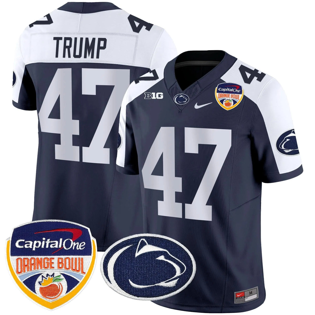 Personalized PSU Orange Bowl Patch Vapor Limited Jersey - Navy Alternate / Trump Stitched