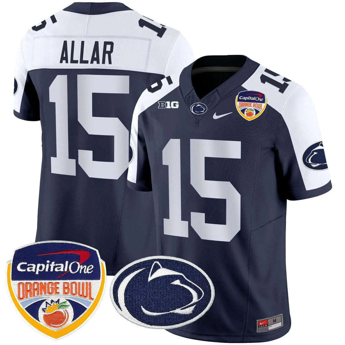 Personalized PSU Orange Bowl Patch Vapor Limited Jersey - Navy Alternate / Drew Allar Stitched