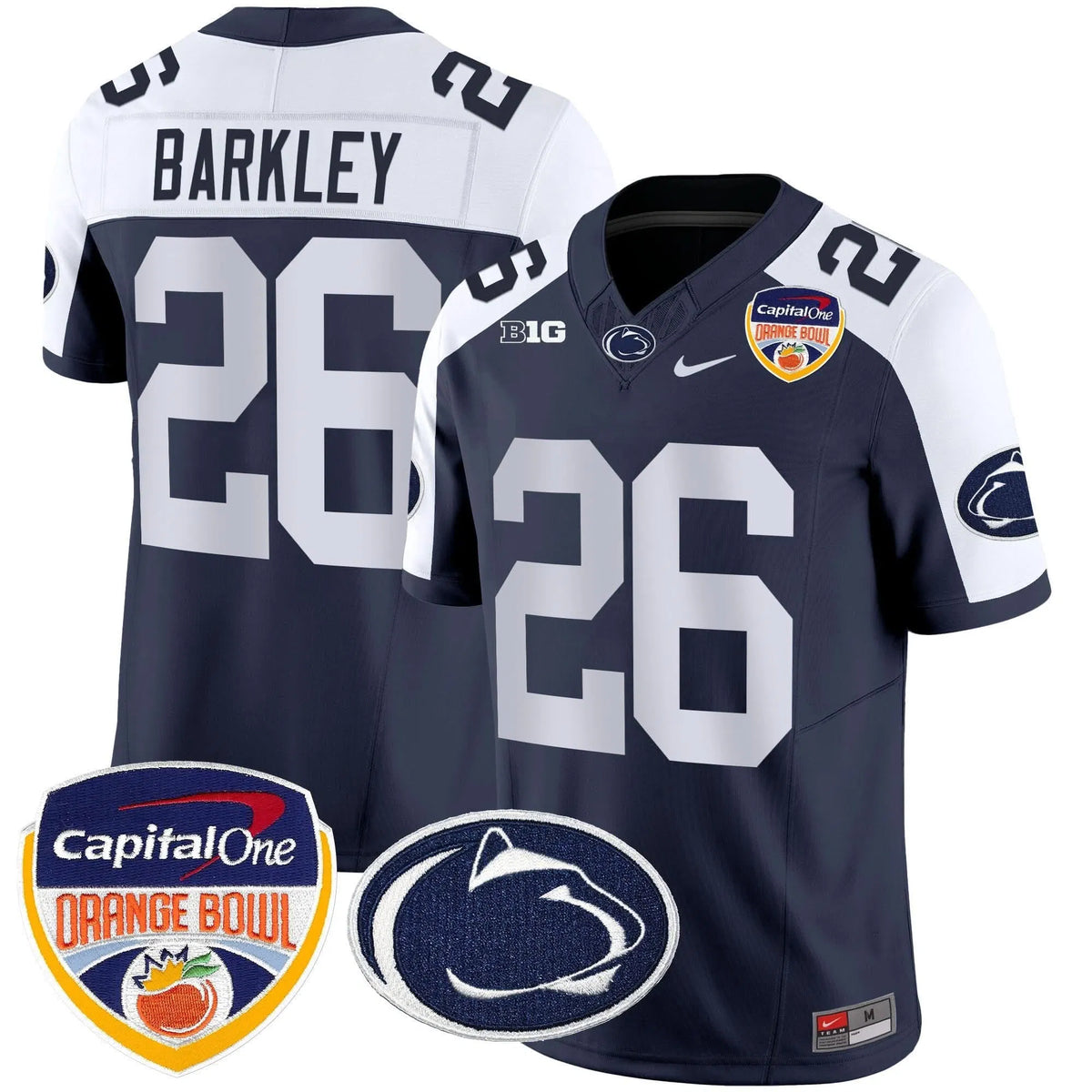 Personalized PSU Orange Bowl Patch Vapor Limited Jersey - Navy Alternate / Saquon Barkley Stitched