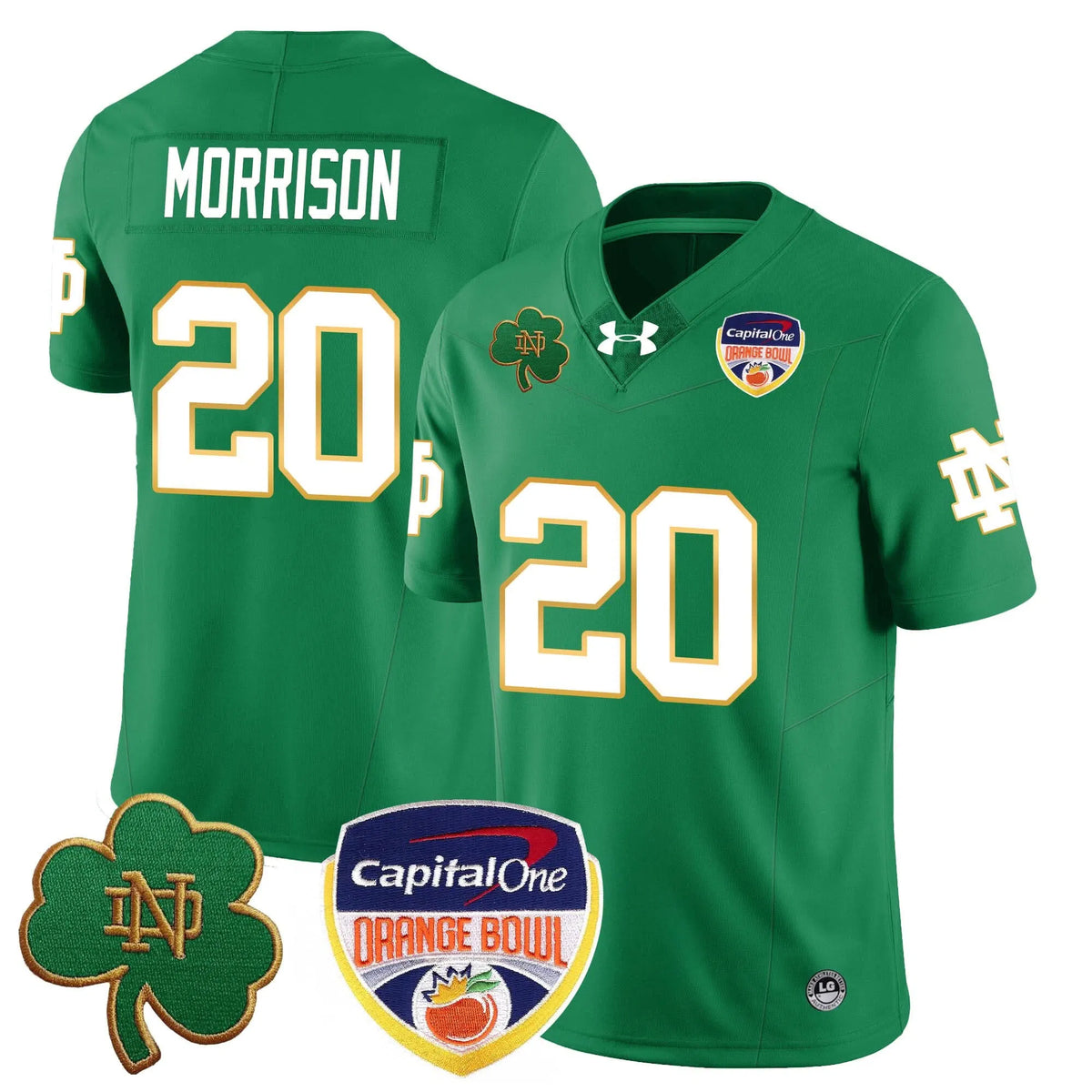 Personalized NDFI  2026 Orange Bowl Jersey - Green / Benjamin Morrison - 20 Stitched
