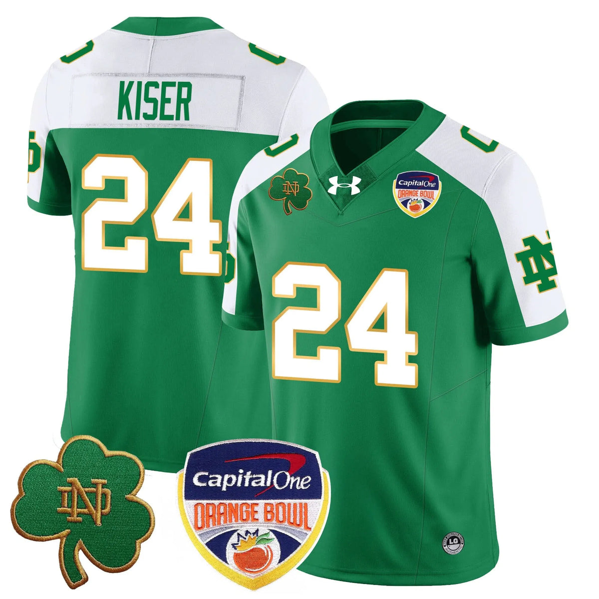 Personalized NDFI  2026 Orange Bowl Jersey - Green Alternate / Jack Kiser - 24 Stitched