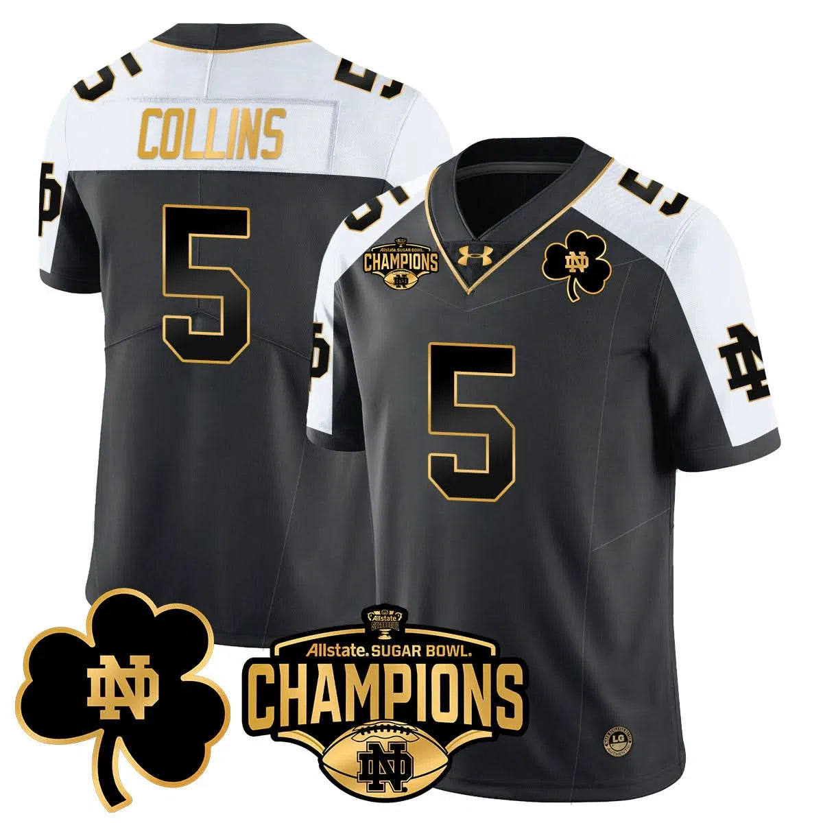 Personalized NDFI 2026 Sugar Bowl Champions Gold Jersey - Alternate / Beaux Collins Stitched