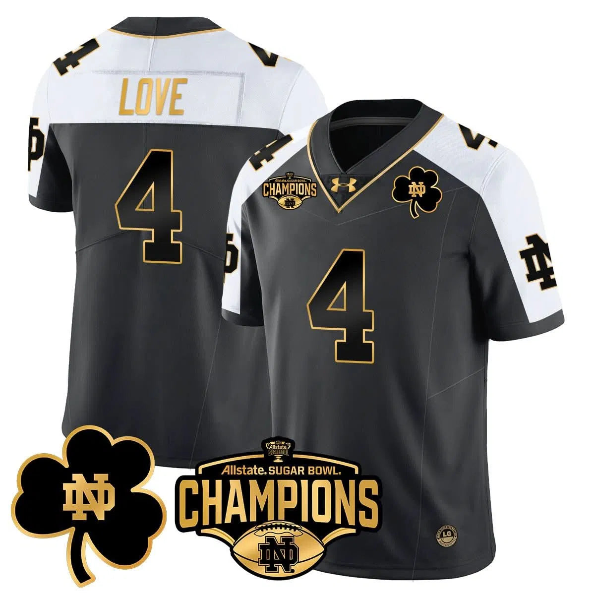 Personalized NDFI 2026 Sugar Bowl Champions Gold Jersey - Alternate / Jeremiyah Love Stitched