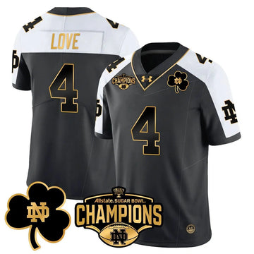 Personalized NDFI 2026 Sugar Bowl Champions Gold Jersey - Alternate / Jeremiyah Love Stitched