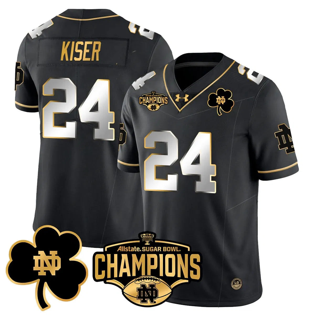 Personalized NDFI 2026 Sugar Bowl Champions Gold Jersey - Black Limited / Jack Kiser Stitched