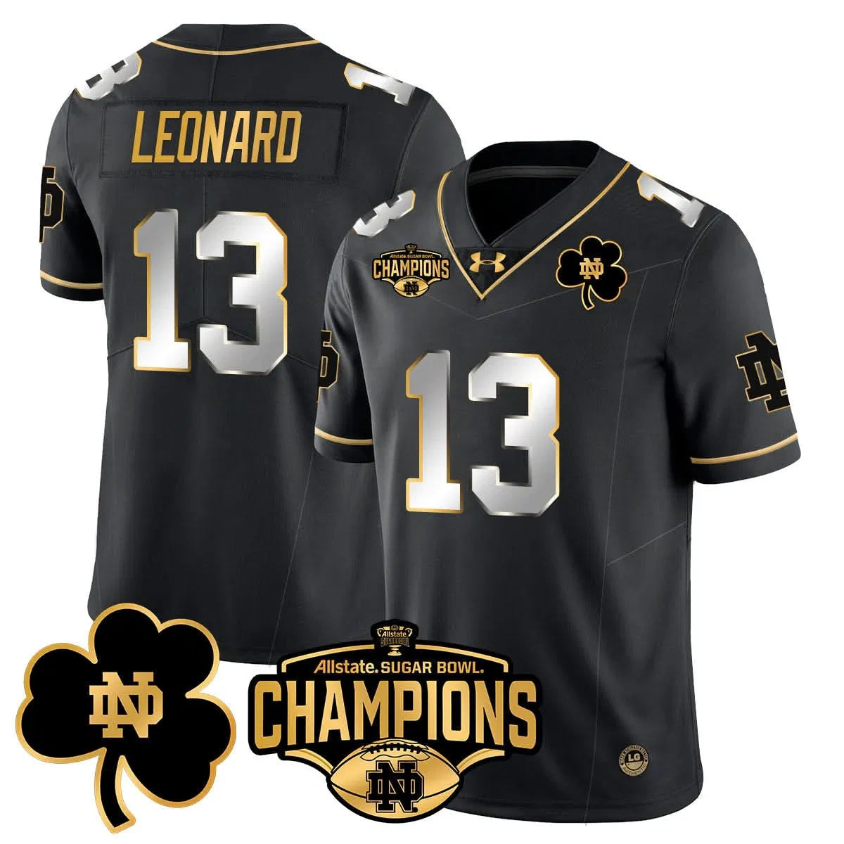 Personalized NDFI 2026 Sugar Bowl Champions Gold Jersey - Black Limited / Riley Leonard Stitched