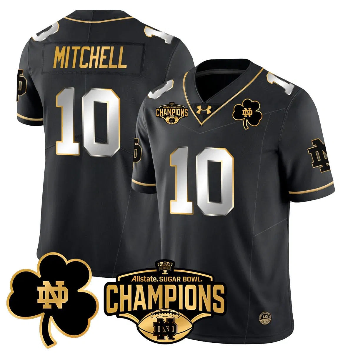 Personalized NDFI 2026 Sugar Bowl Champions Gold Jersey - Black Limited / Kris Mitchell Stitched