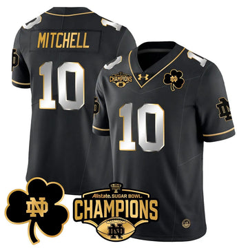 Personalized NDFI 2026 Sugar Bowl Champions Gold Jersey - Black Limited / Kris Mitchell Stitched