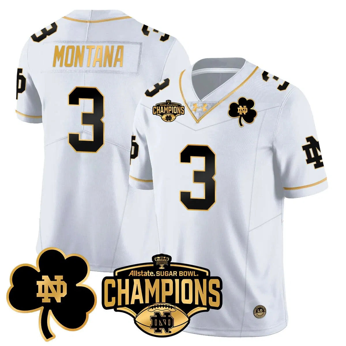 Personalized NDFI 2026 Sugar Bowl Champions Gold Jersey - White Gold / Joe Montana Stitched