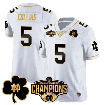 Personalized NDFI 2026 Sugar Bowl Champions Gold Jersey - White Gold / Beaux Collins Stitched