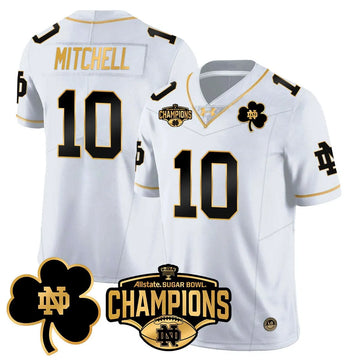 Personalized NDFI 2026 Sugar Bowl Champions Gold Jersey - White Gold / Kris Mitchell Stitched