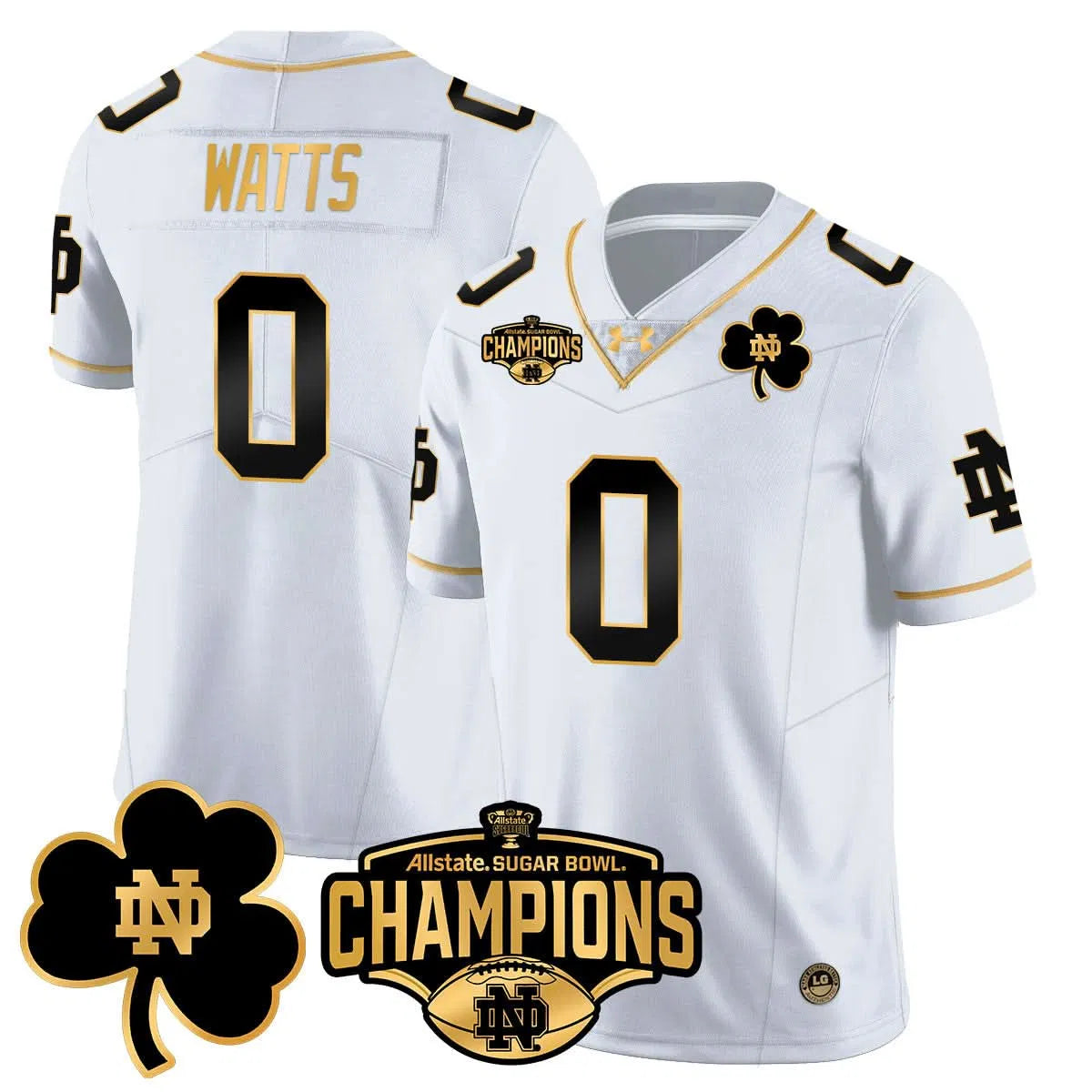 Personalized NDFI 2026 Sugar Bowl Champions Gold Jersey - White Gold / Xavier Watts Stitched