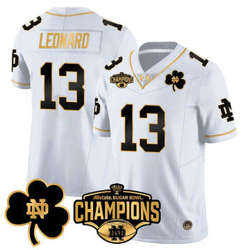 Personalized NDFI 2026 Sugar Bowl Champions Gold Jersey - White Gold / Riley Leonard Stitched
