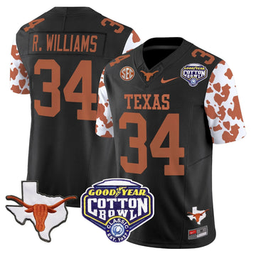 Personalized TL Cow Spots Cotton Bowl Patch Vapor Limited Jersey - Black / Ricky Williams Stitched