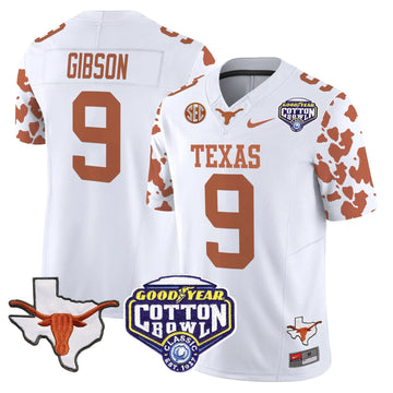 Personalized TL Cow Spots Cotton Bowl Patch Vapor Limited Jersey - White / Jerrick Gibson Stitched