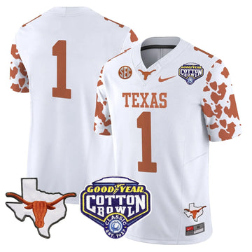 Personalized TL Cow Spots Cotton Bowl Patch Vapor Limited Jersey - White / #1 Team Stitched