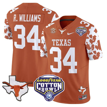 Personalized TL Cow Spots Cotton Bowl Patch Vapor Limited Jersey - Texas Orange / Ricky Williams Stitched