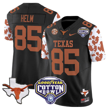 Personalized TL Cow Spots Cotton Bowl Patch Vapor Limited Jersey - Black / Gunnar Helm Stitched