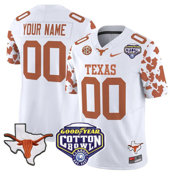 Personalized TL Cow Spots Cotton Bowl Patch Vapor Limited Custom Jersey - White Stitched
