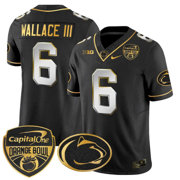 Personalized PSU Orange Bowl Patch Gold Vapor Limited Jersey - Black Limited / Harrison Wallace III Stitched