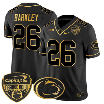Personalized PSU Orange Bowl Patch Gold Vapor Limited Jersey - Black Gold / Saquon Barkley Stitched