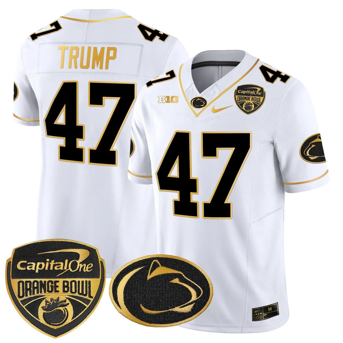 Personalized PSU Orange Bowl Patch Gold Vapor Limited Jersey - White Gold / Trump Stitched