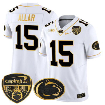 Personalized PSU Orange Bowl Patch Gold Vapor Limited Jersey - White Gold / Drew Allar Stitched