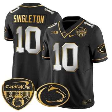 Personalized PSU Orange Bowl Patch Gold Vapor Limited Jersey - Black Limited / Nicholas Singleton Stitched