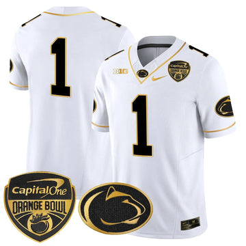 Personalized PSU Orange Bowl Patch Gold Vapor Limited Jersey - White Gold / #1 Team Stitched